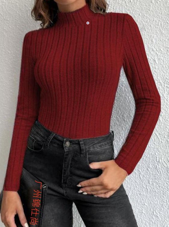 Half Turtleneck Stripe Knitted Blouse