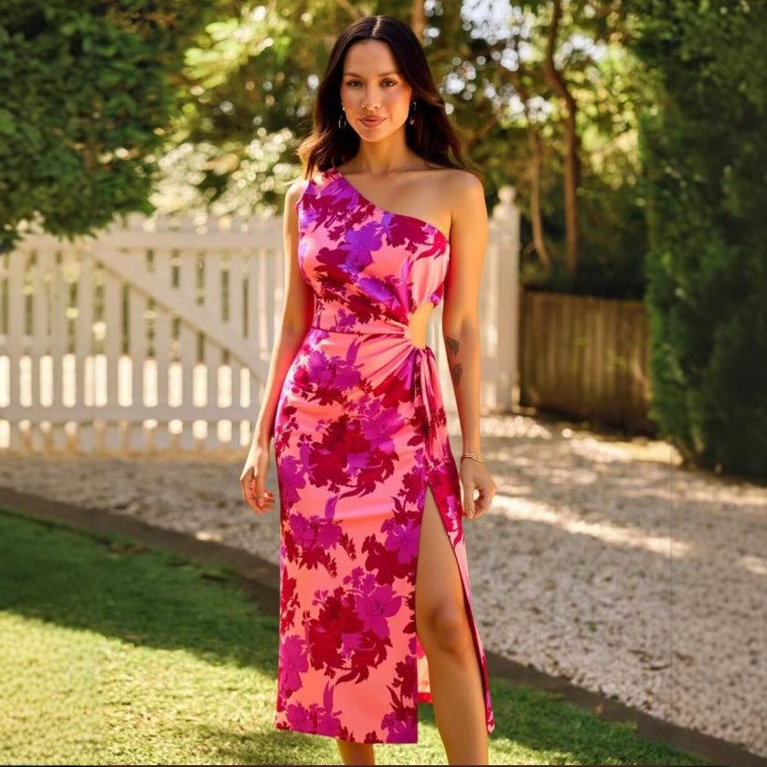 Design Printed Split Sleeveless Dress