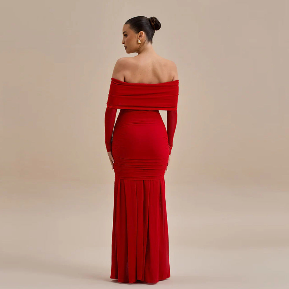 Off-shoulder Pleated Dress Flower Dress