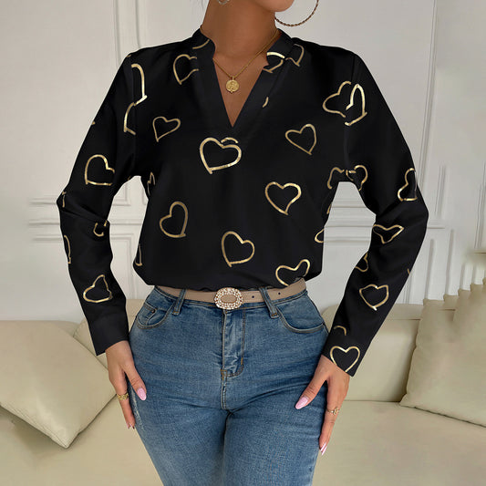 Women's Printed Shirt Temperament Commute Top