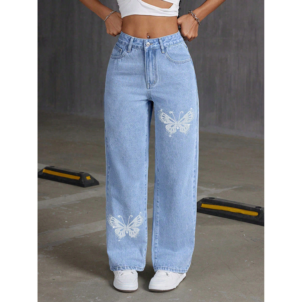 Womens Elegant Printed Straight-Fit Long Pants