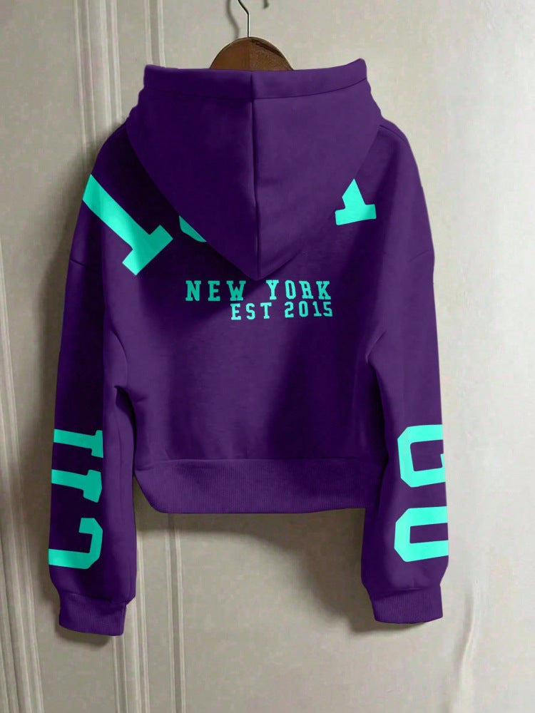 Casual Cropped Hoodie Printed Design