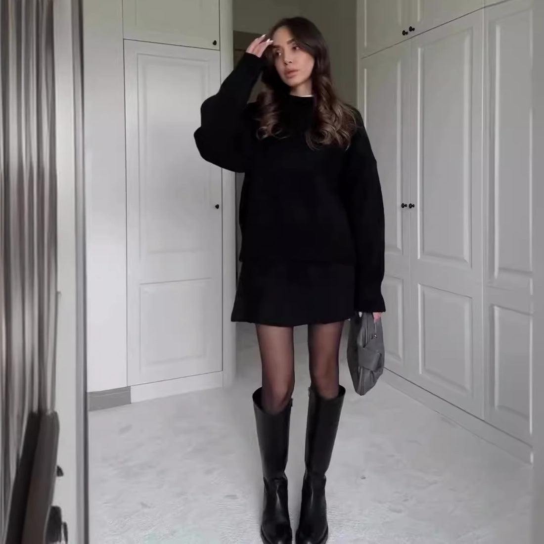 Sweater Skirt Sets Knit Long Sleeve