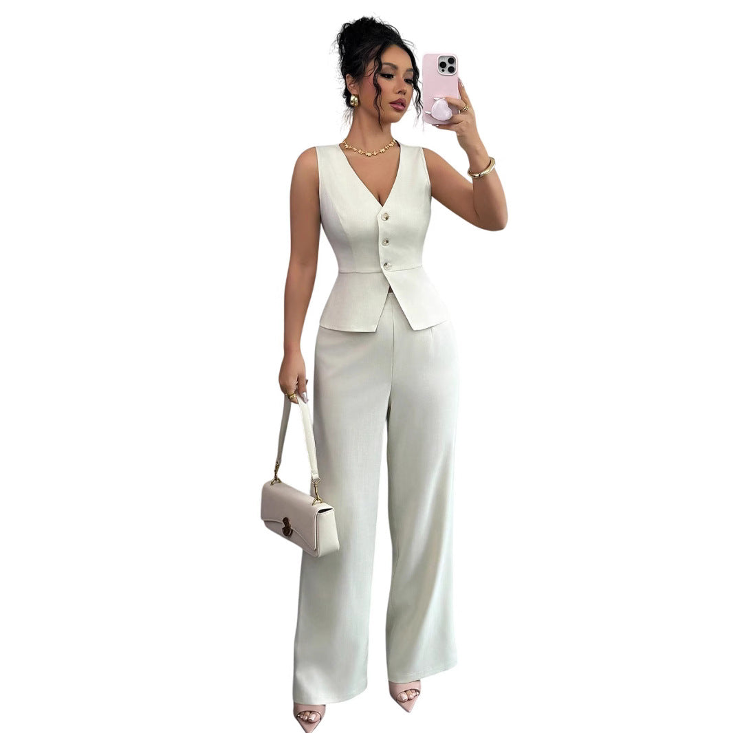 Sleeveless Slim Fit Vest High Waist Trousers Two-piece Set