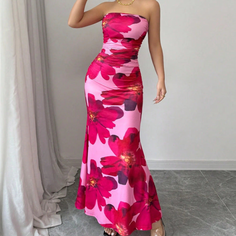 Slim Fit Long Top Tight Flower Dress