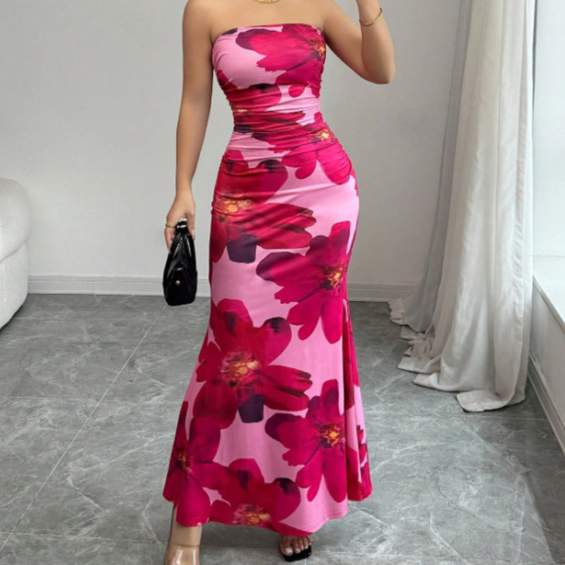 Slim Fit Long Top Tight Flower Dress