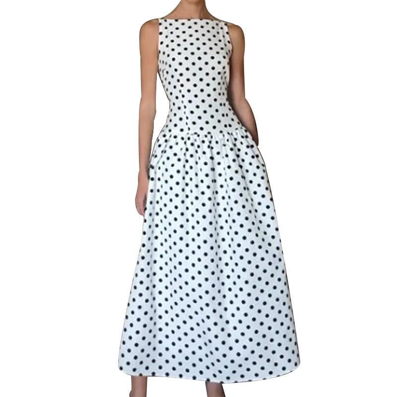 Retro Sleeveless Polka Dot Dress