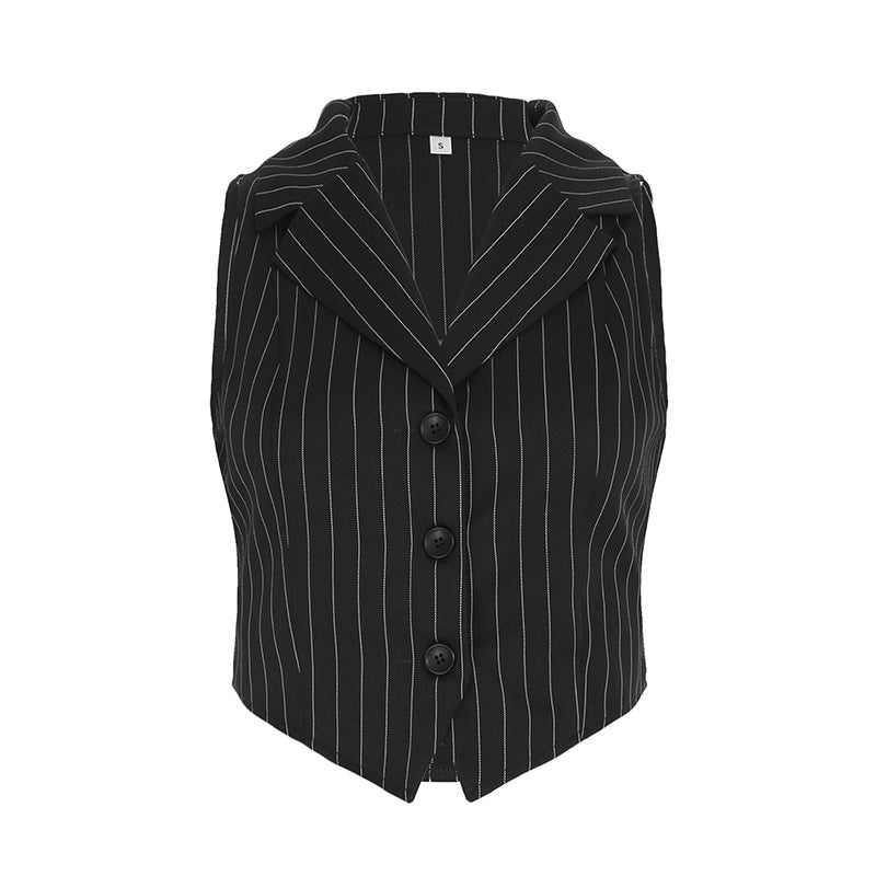 Suit Collar Breasted Striped Vest Commuter Low Waist Pants Suit