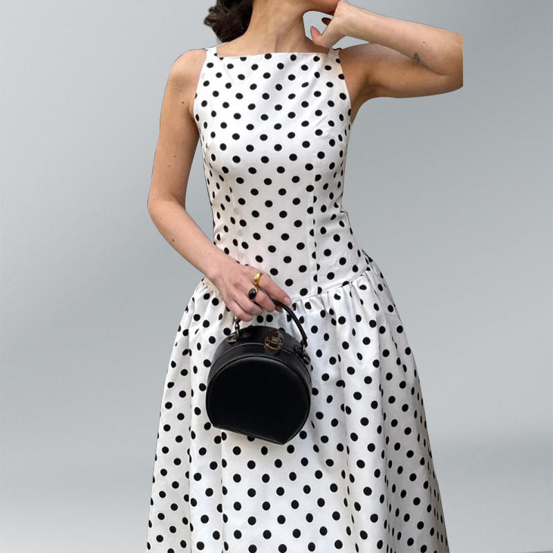 Retro Sleeveless Polka Dot Dress