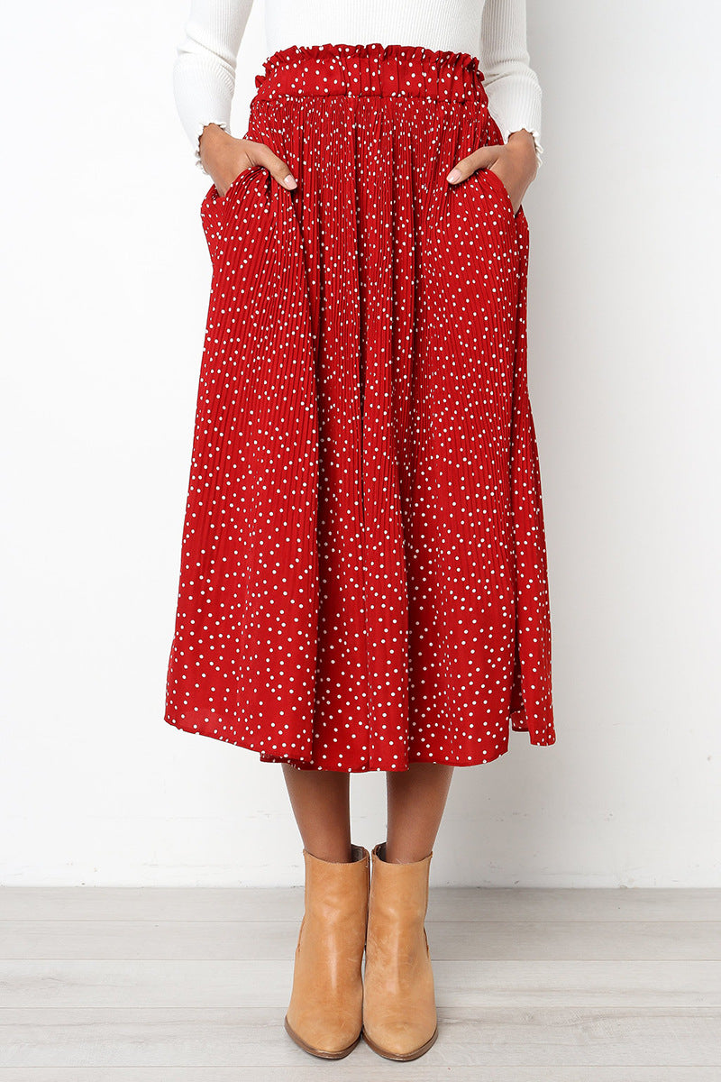 Designed Pocket Pleated Long Skirt