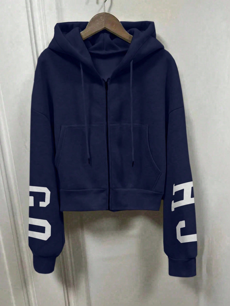 Casual Cropped Hoodie Printed Design
