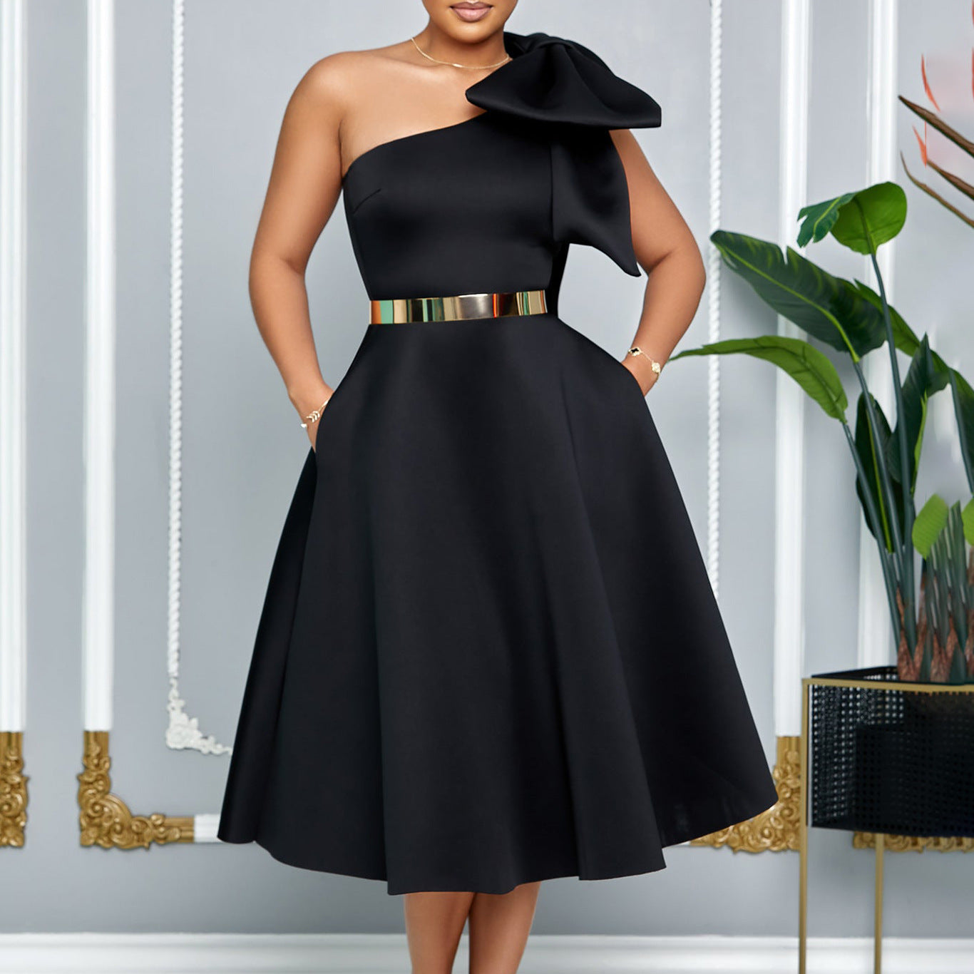 Sexy Evening Gown Side Ribbon Dress