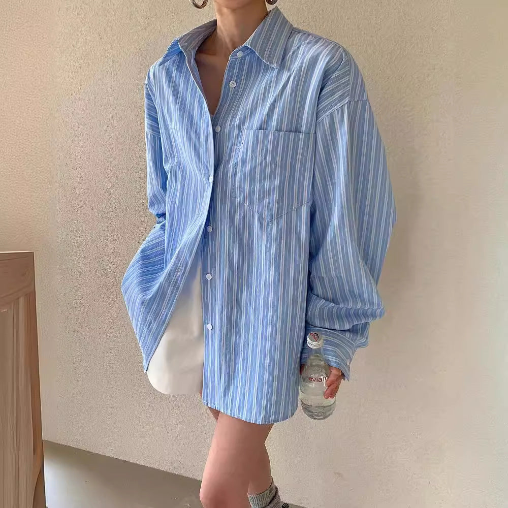Striped Cotton Blue Shirt Blouse