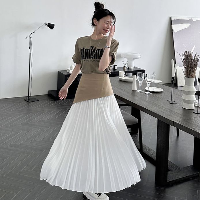 Pleated High Waist Long Skirt