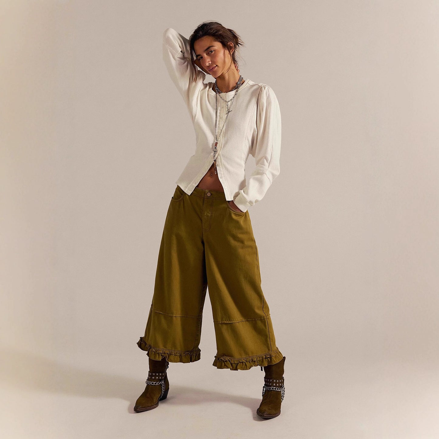 Wide-leg Cropped Lace Jeans