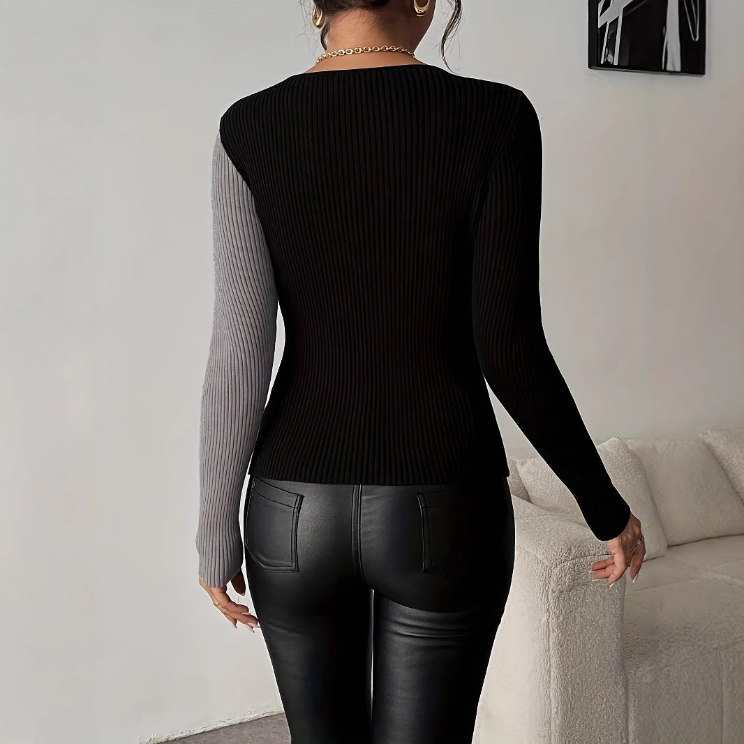 Dual Color Stripe Knitwear Blouse