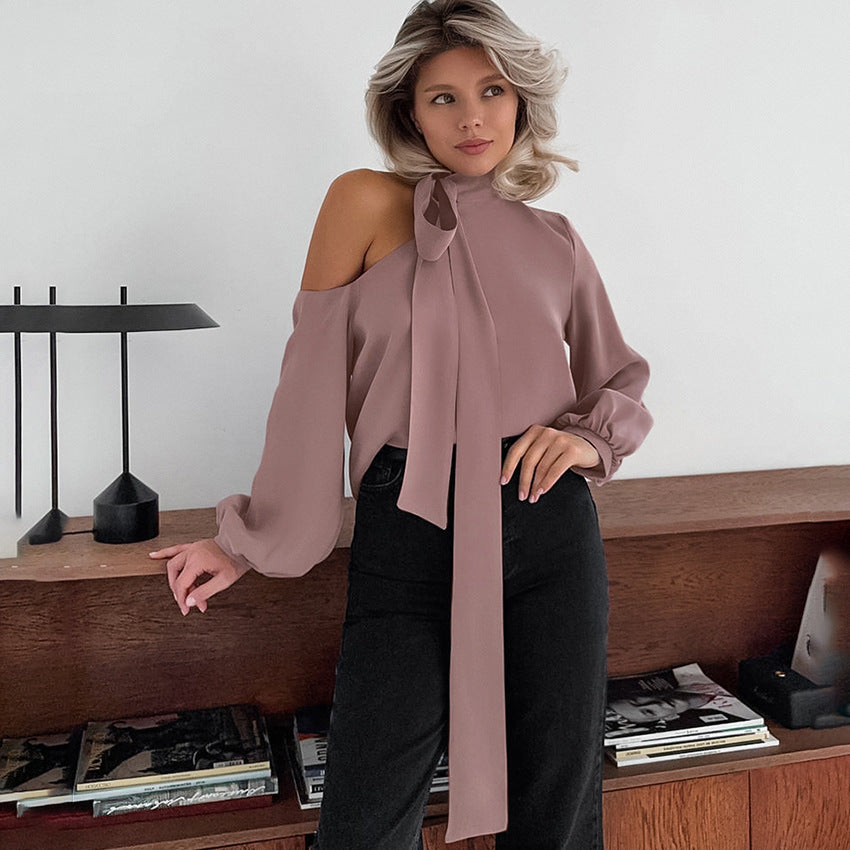 Off-the-shoulder Irregular Collar Shirt Blouse