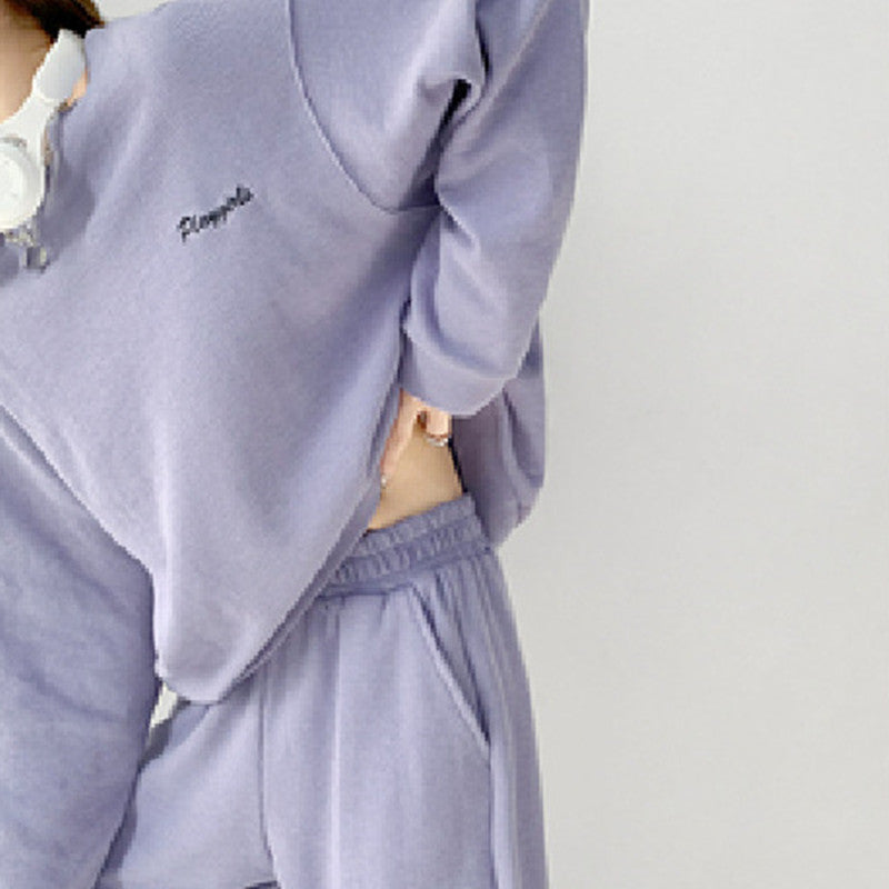 Waffle Long Sleeve Crew Neck Sweater \Track Pants Sports Suit