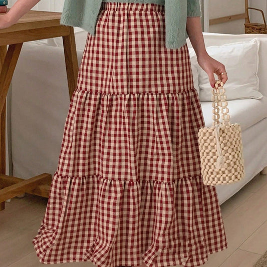 A-line Plaid Midi Skirt