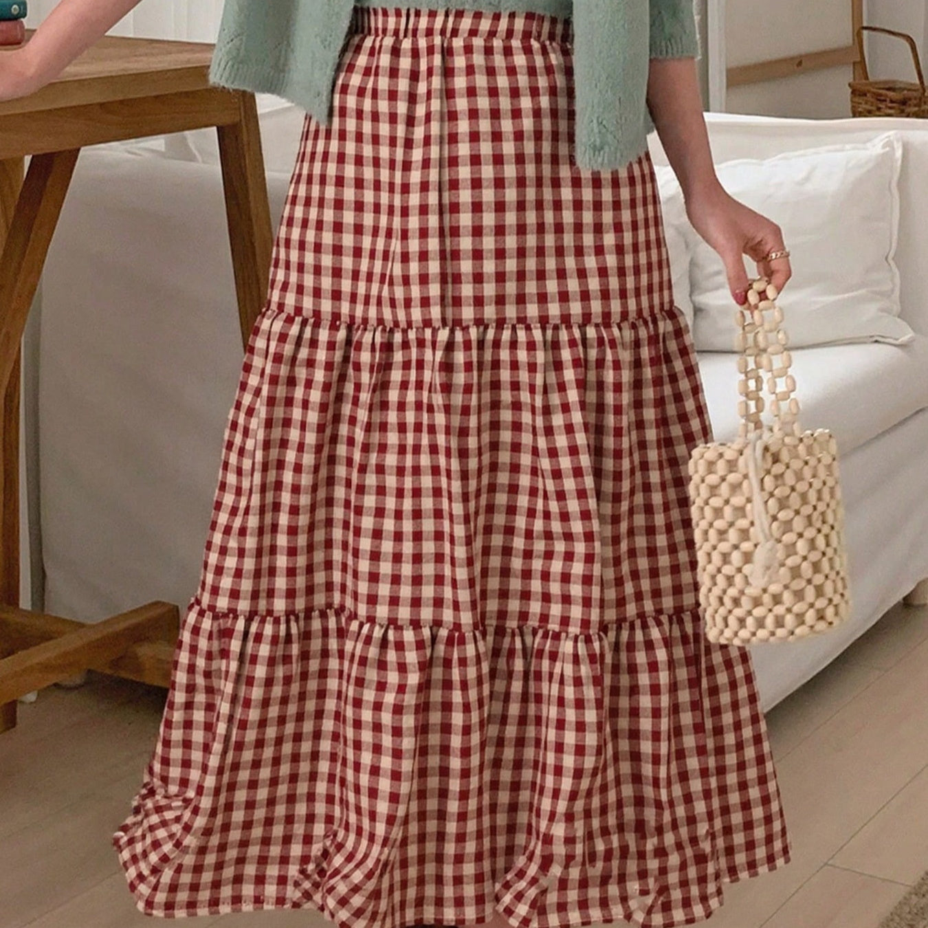 A-line Plaid Midi Skirt