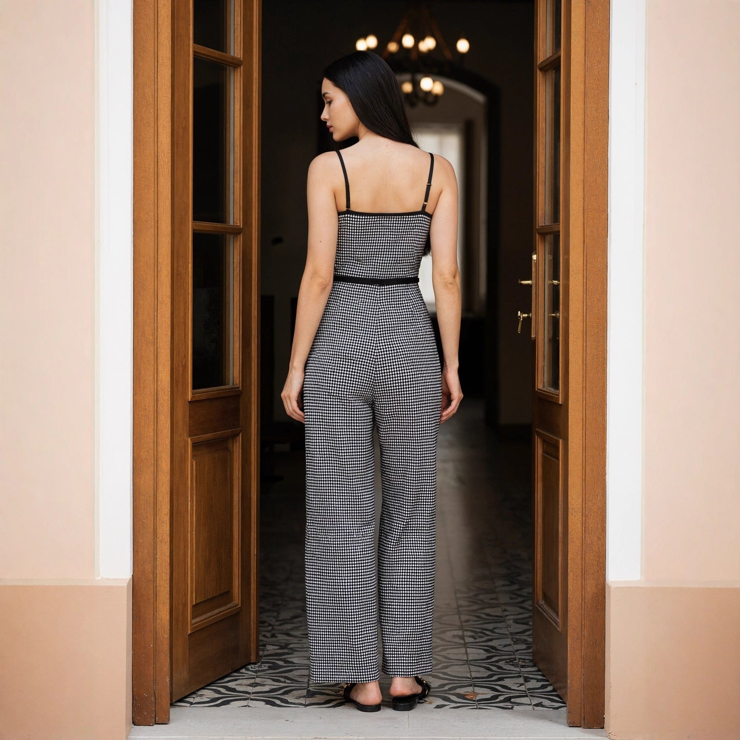 Strap Shoulde Plaid Jumpsuit