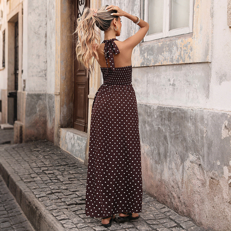 Casual Dot Slim V-neck Long Dresses For Women