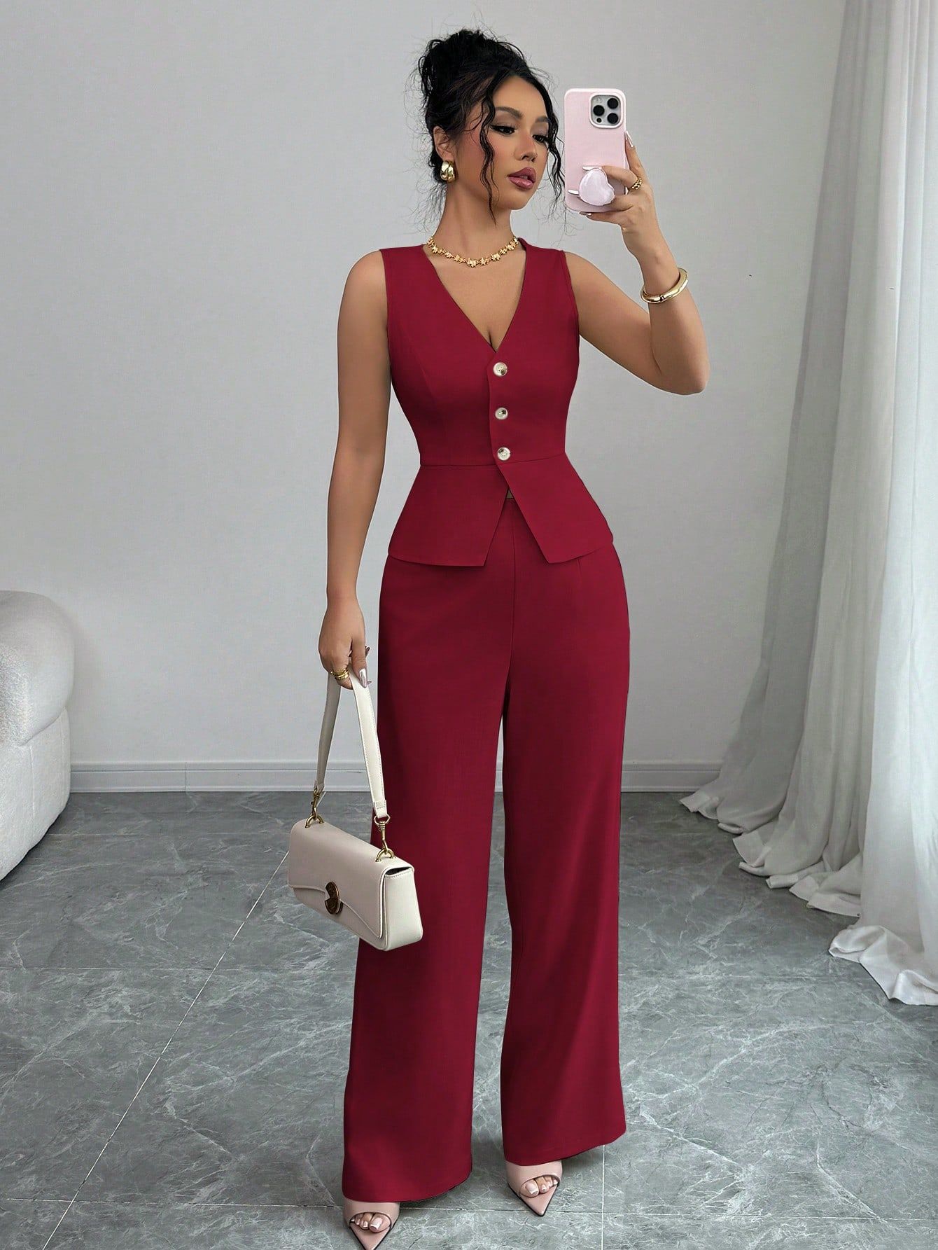 Sleeveless Slim Fit Vest High Waist Trousers Two-piece Set
