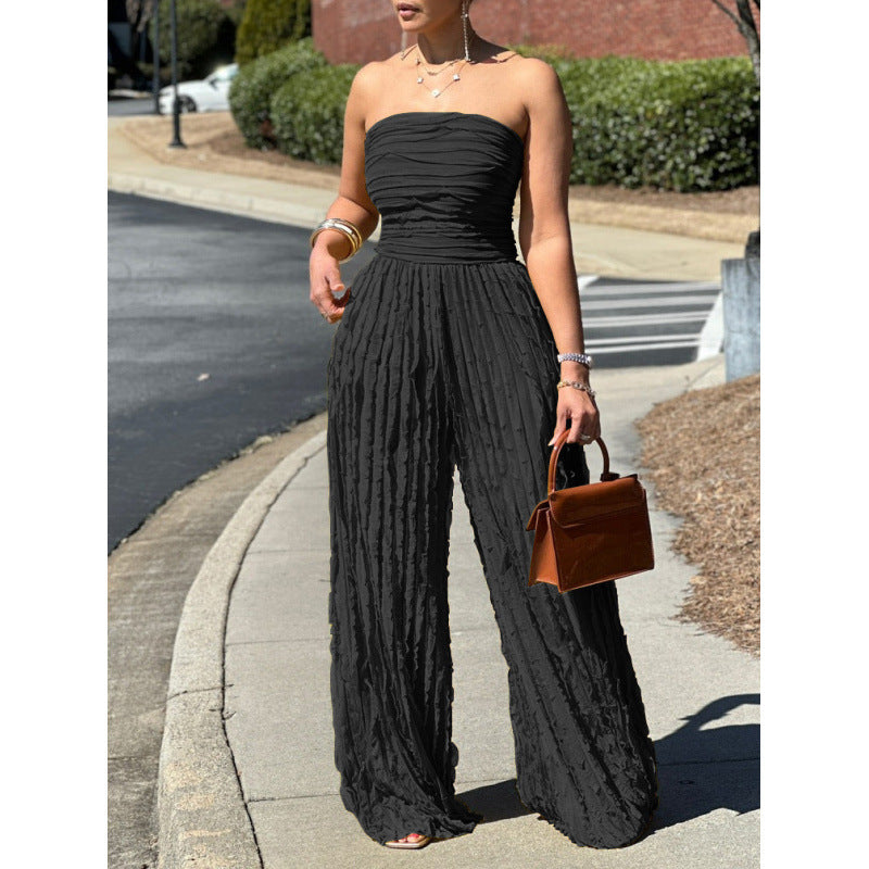Strapless Sleeveless Wide-Leg Casual Jumpsuit