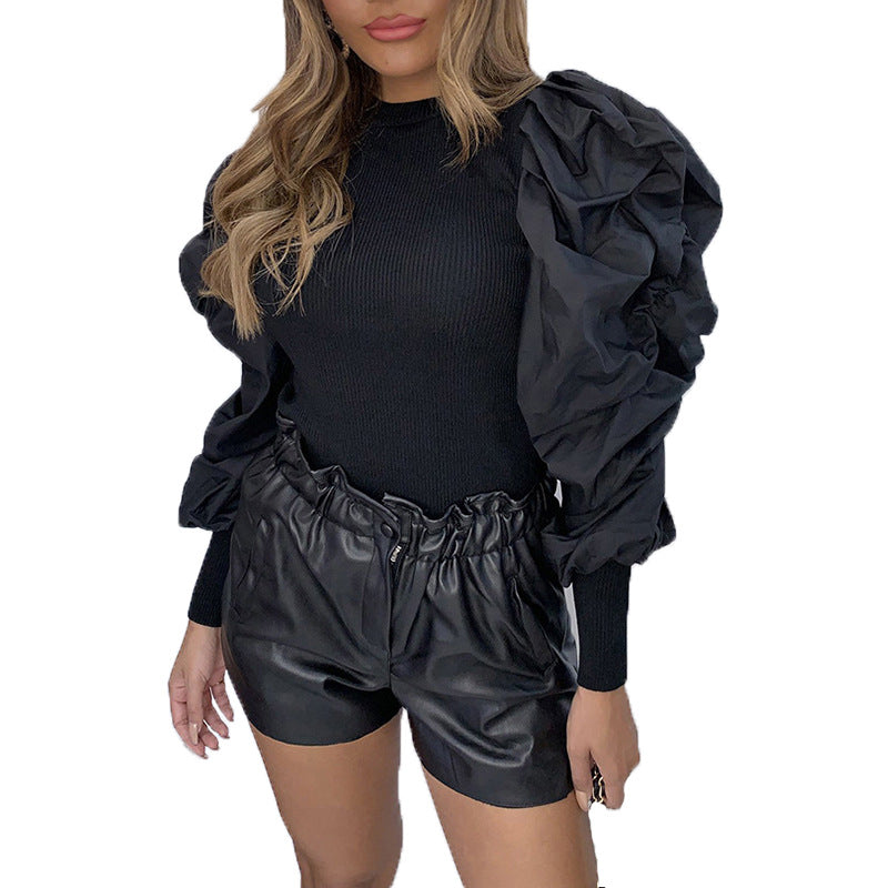 Lantern Puff Sleeve Panel Shirt Top