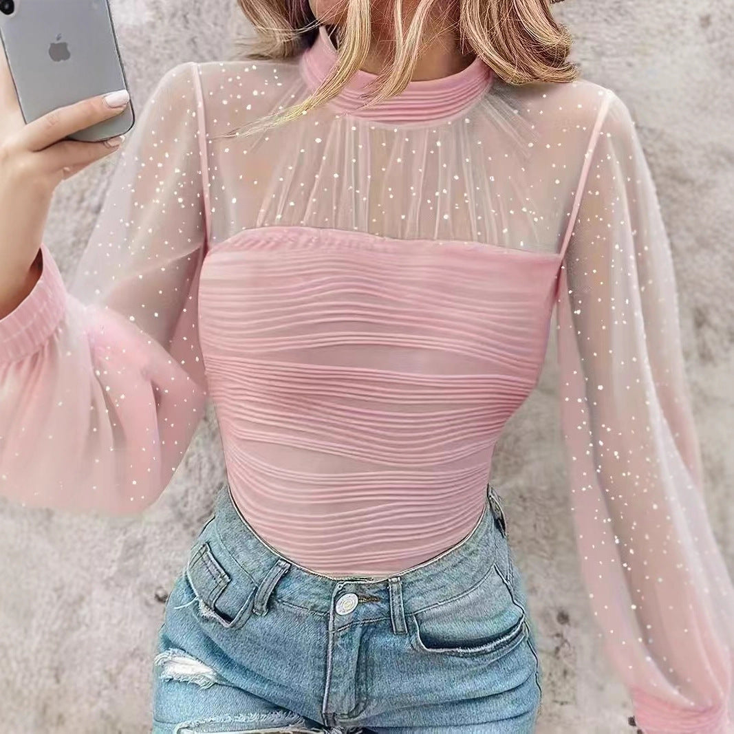 Pearl Mesh panel Long-sleeve Base Top