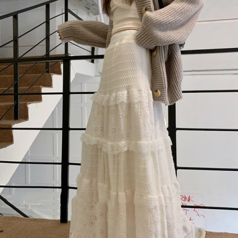 High Waist A- Line Long Skirt