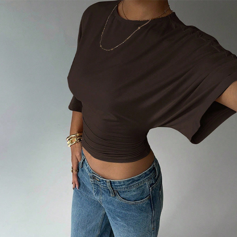 Cropped Mid-sleeve T-shirt Short Fitted Top