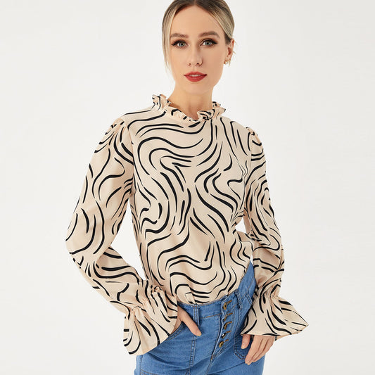 Ladies Graphic Casual Balloon Sleeve Shirt