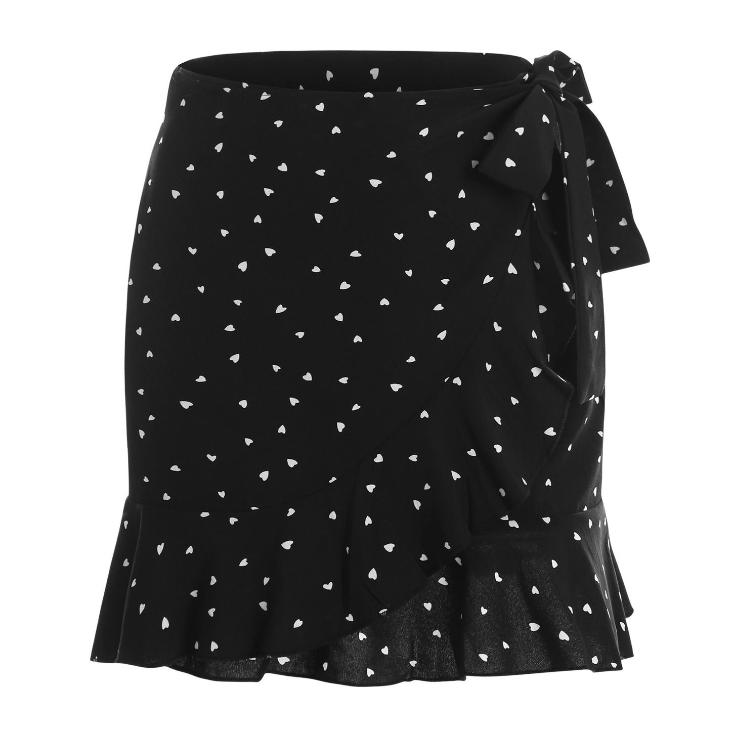 Lace Up Ruffle Love Print Skirt