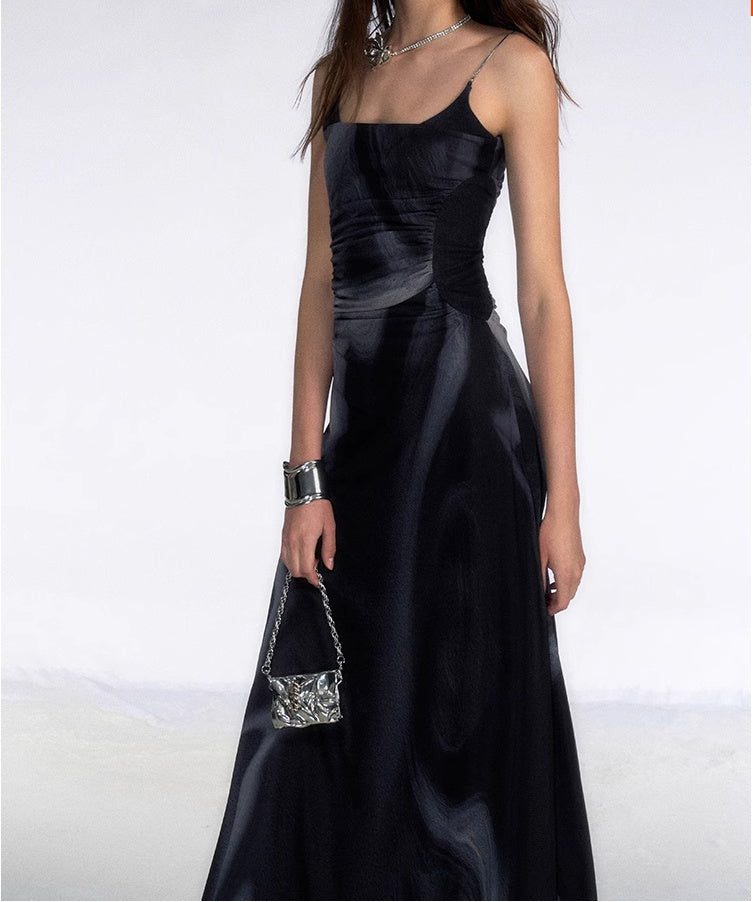 Vacation Style Contrast Color Pleated Off-the-shoulder Slip Dress