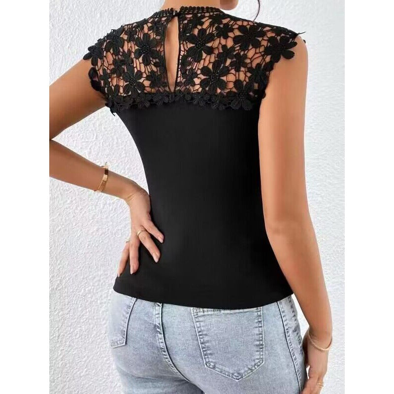 Lace Spliced Sleeveless Blouse