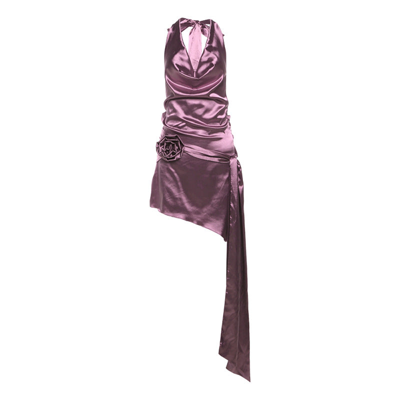 Three-dimensional Rose Halter Dress