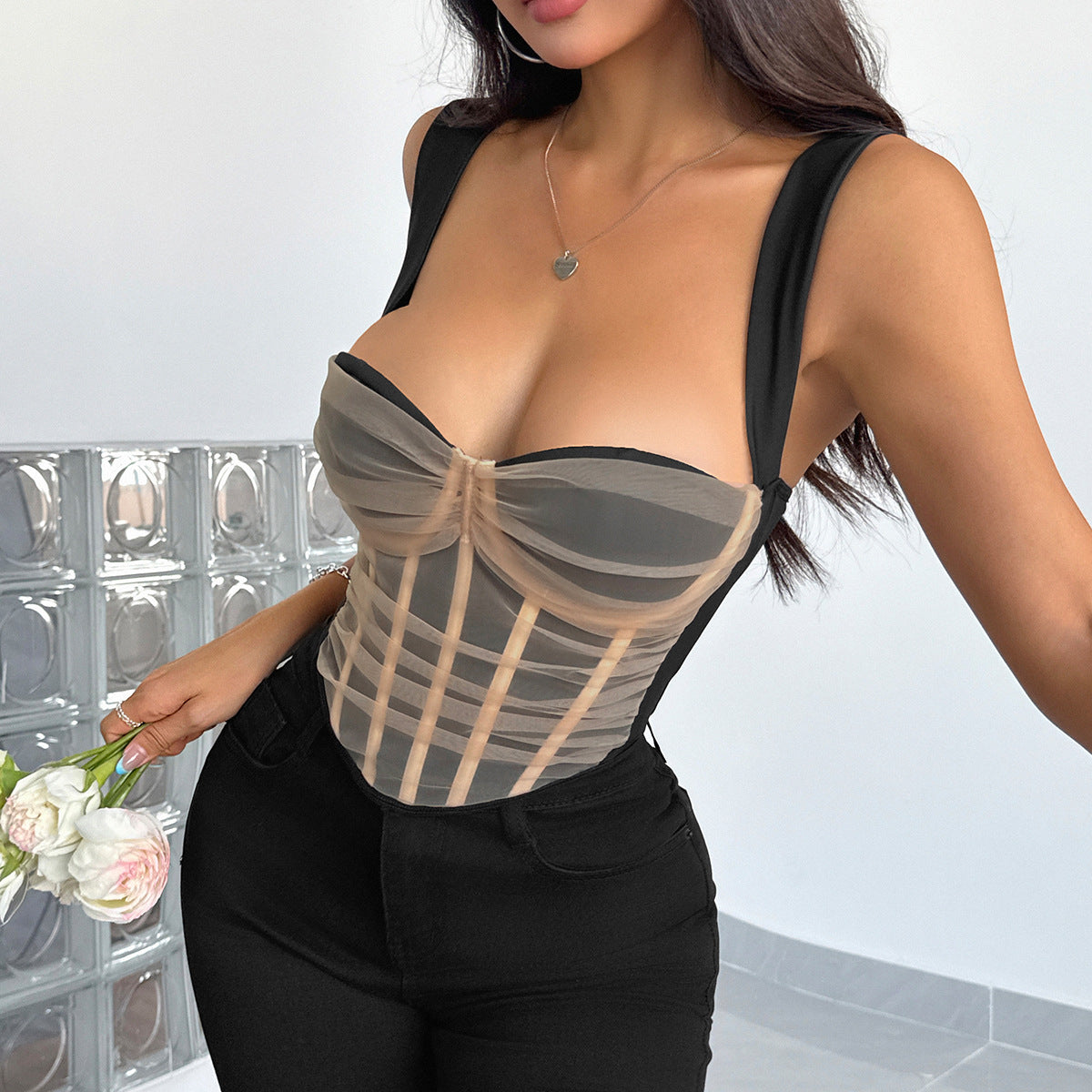 Contrast-color Padded Underwire Gothic Crop Top