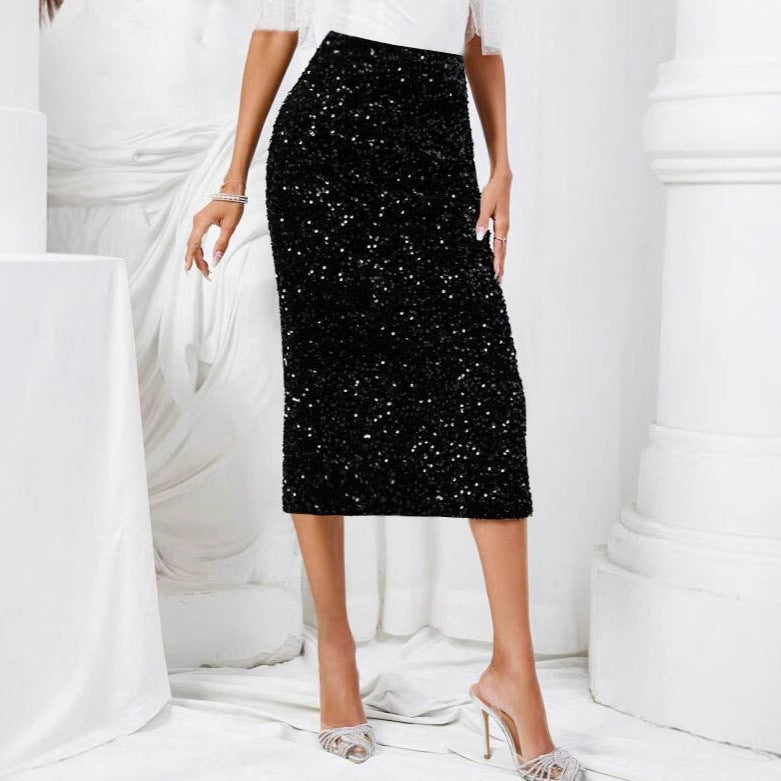 Sequin Waistband Elastic Skirt