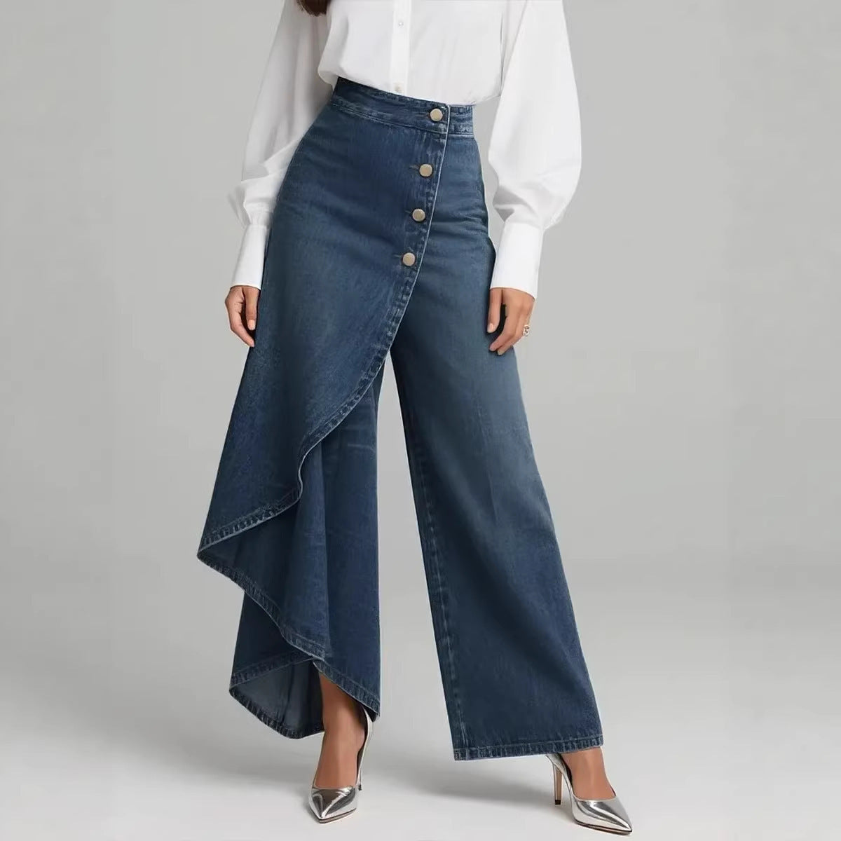 Large Ruffled Buttons Trousers Jeans