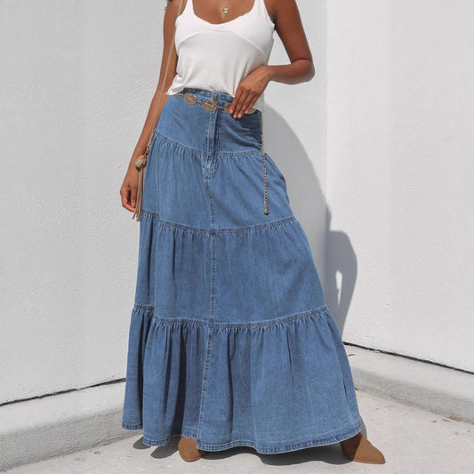 Low Waist Distressed Jeans Skirt