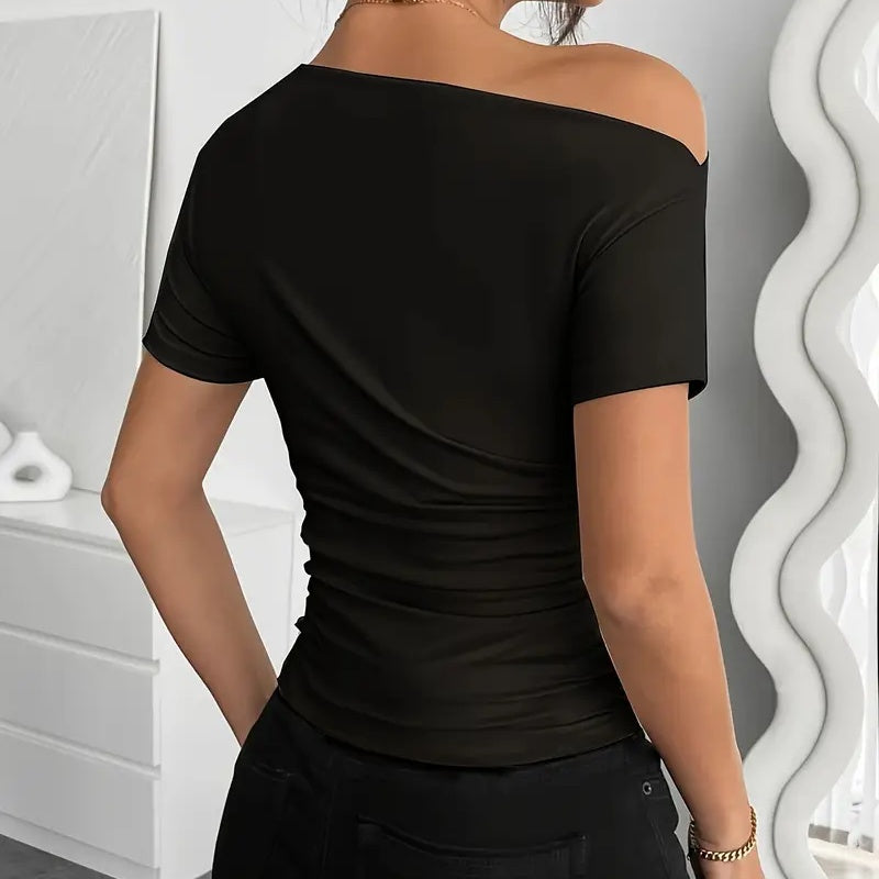 Ruched One-Shoulder Blouse Slim Fit