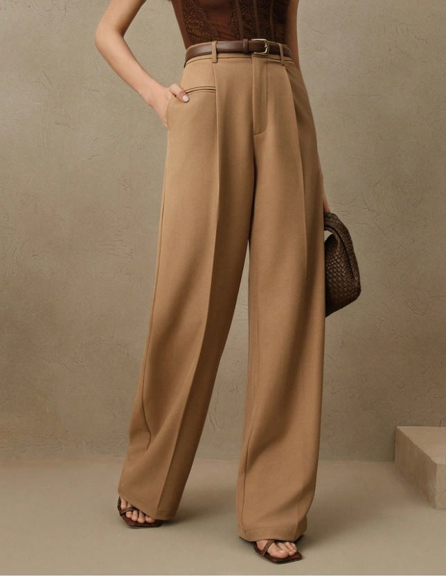 High-Waisted Versatile White Straight-Leg Suit Pants