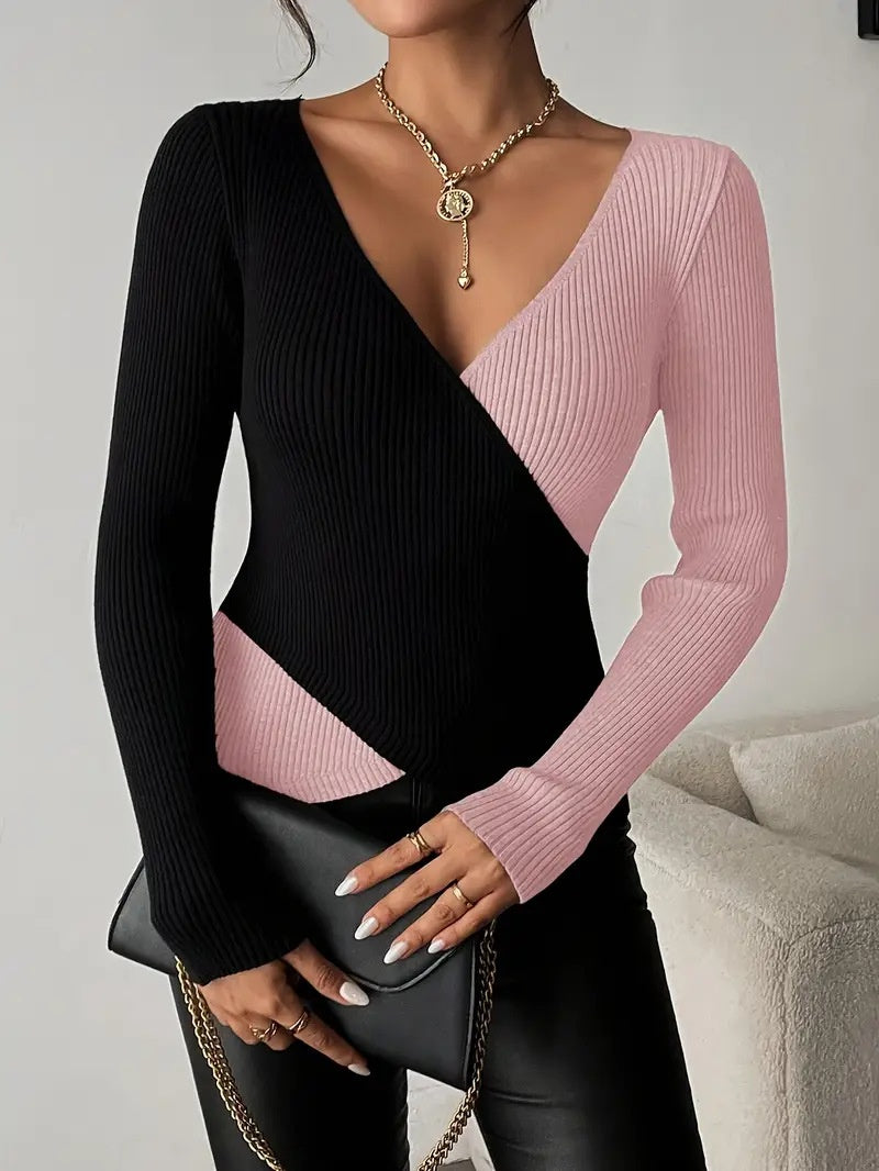 Dual Color Stripe Knitwear Blouse