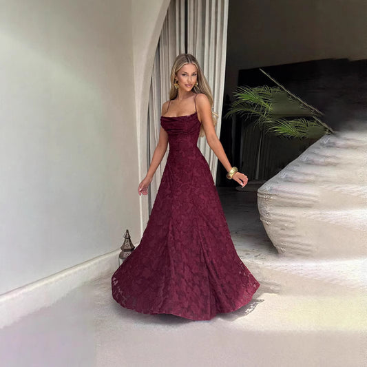 Sling Chiffon Lace Backless Dress