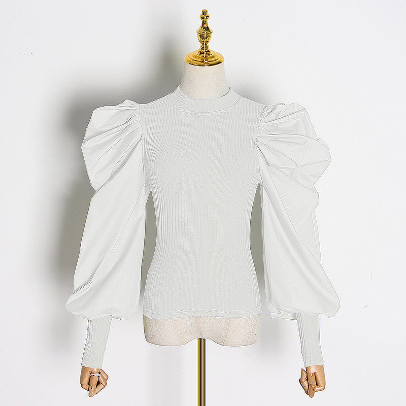 Lantern Puff Sleeve Panel Shirt Top