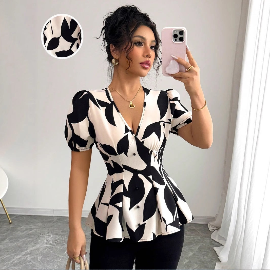 New Summer Womens Printed Shirts From Europe And America Tops