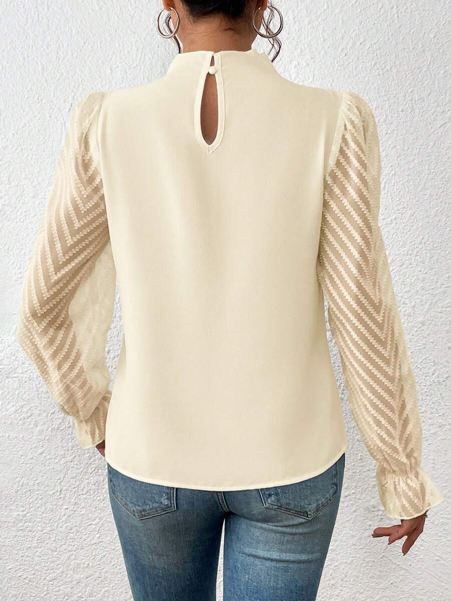 Half-turtleneck Wavy Chiffon Top Blouse