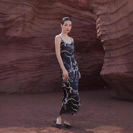 Spring New Retro Printing Slip Dress