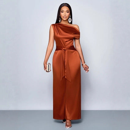 Solid-Color Fashionable Slim-Fit Jumpsuit